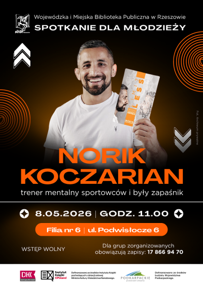 Grafika promująca spotkanie dla młodzieży z Norikiem Koczarianem